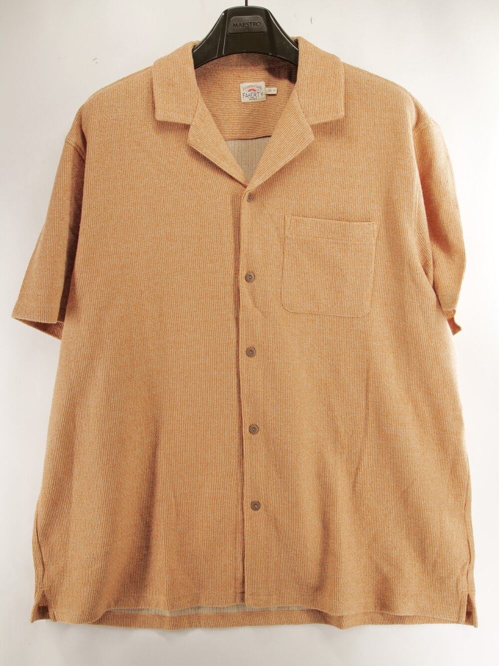 Faherty Brand Men's 2XL Orange Camp Collar Short Sleeve Button Up Pocket Shirt